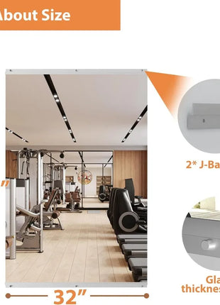 32"x48" Frameless Full-Length Workout Mirror for Home Gym & Yoga
