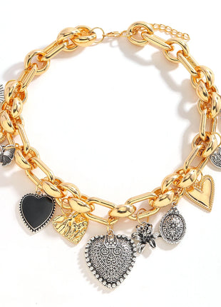 14K Gold Plated Heart Flower Butterfly Pendant Necklace - Vintage Charm