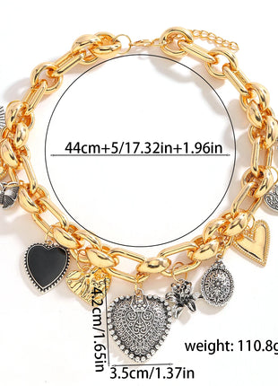 14K Gold Plated Heart Flower Butterfly Pendant Necklace - Vintage Charm