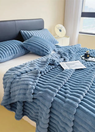 Thickened Striped Multifunctional Blanket for Bed, Nap, or Pet Use