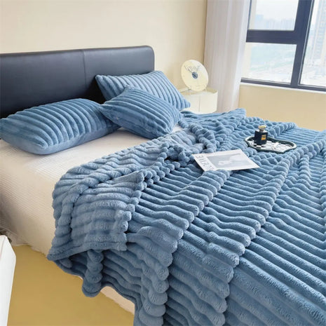 Thickened Striped Multifunctional Blanket for Bed, Nap, or Pet Use