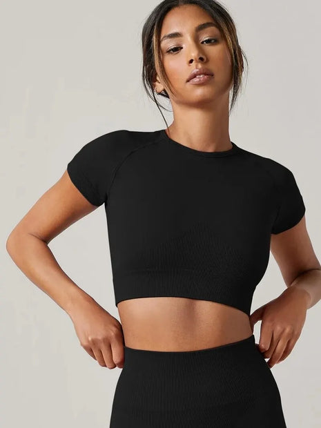 Women’s Seamless Yoga Top - Short Sleeve Breathable Gym Shirt for Running & Fitness