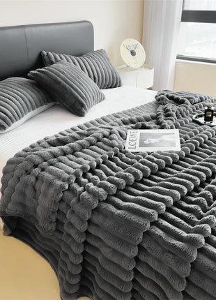 Thickened Striped Multifunctional Blanket for Bed, Nap, or Pet Use