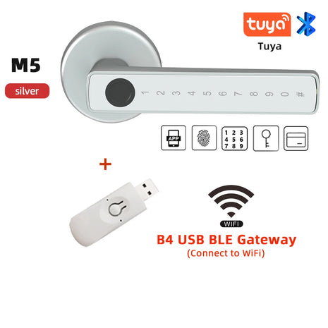 M5 Tuya BLE Smart Fingerprint Door Lock with App, Password, Key, and IC Card Unlock