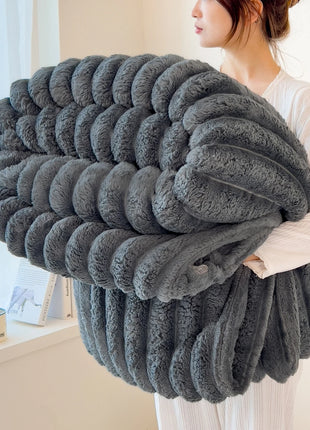 Thickened Striped Multifunctional Blanket for Bed, Nap, or Pet Use