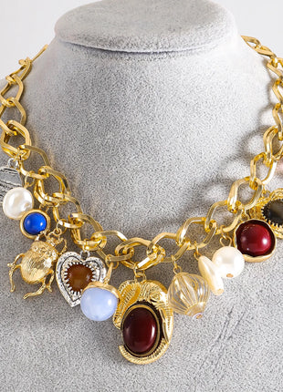 14K Gold Plated Heart Flower Butterfly Pendant Necklace - Vintage Charm