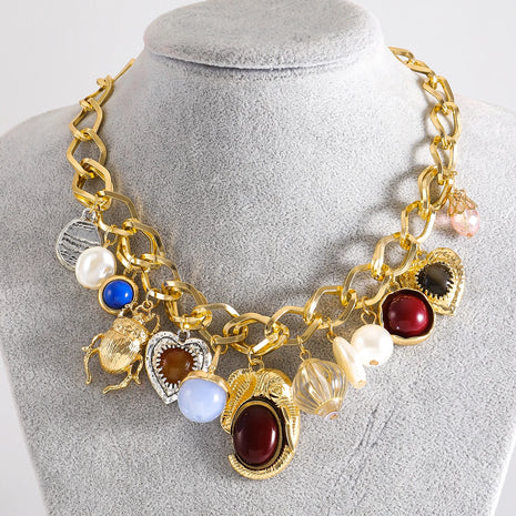 14K Gold Plated Heart Flower Butterfly Pendant Necklace - Vintage Charm