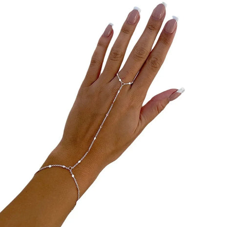 14k Gold Plated Hand Chain Ring Bracelet with Zircon for Women