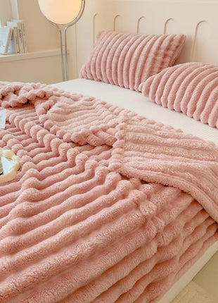 Thickened Striped Multifunctional Blanket for Bed, Nap, or Pet Use